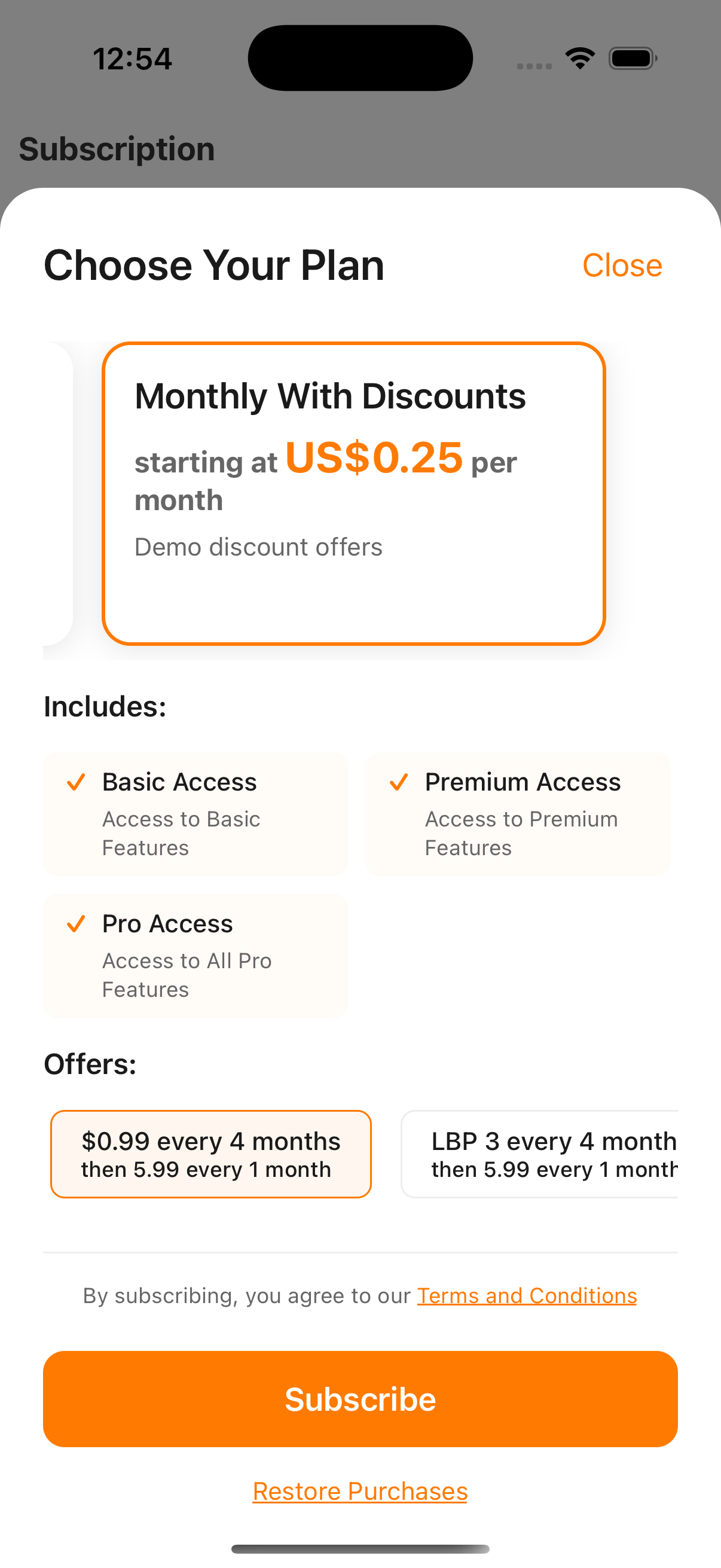 Subscription view